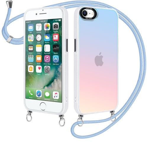 Xylota Handykette für iPhone 8/7/SE 2022/SE 2020 4.7 '' Hülle mit Band, Bunt Matt Silikon Handyhülle Bumper Case mit Kette Kordel Schlüsselband, Stoßfeste Schutzhülle für iPhone 8 zum Umhängen, Blau