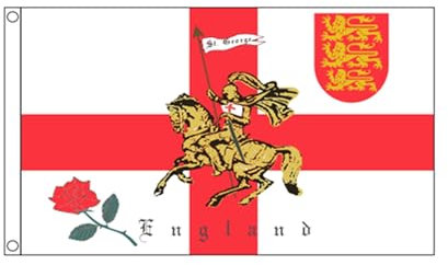 Stormflag England Rose and Lion Flag 3x5ft England Rose and Lion Charger St George Flag 90x150cm polyester 90g with two Brass Grommets and Double Stitched