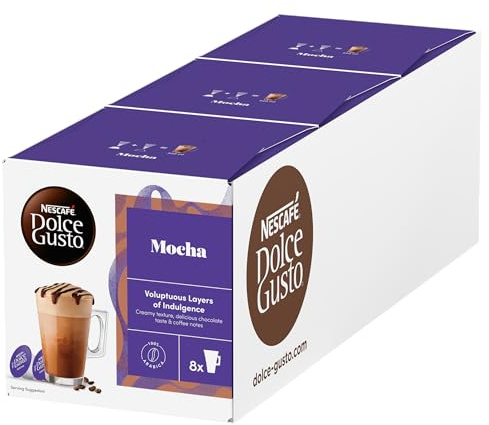 Nescafé Dolce Gusto Mocha Coffee Pods 16 Pods | Multipack of 3 | Layered coffee and chocolate drink; creamy texture with cocoa notes; 100% Arabica beans; café-style indulgent drink