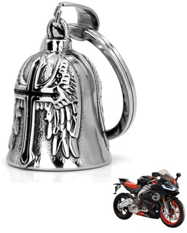 Motorrad-Schutzglocke,Edelstahl Motorrad Glocke Glücksbringer Fahrradglocke mit Kette Motorradglockenaufhänger Chrom Motorradglocke Schlüsselanhänger Glöckchen Glücksbringer für Mann und Ehemann