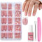 French Tip Press on Nails - 240Pcs Short Fake Nails Set - 15 Size Acrylic Full Cover Artificial Fake Nails, Natural Color - French Tip Press on Nails Short Square DIY Nail Extensions
