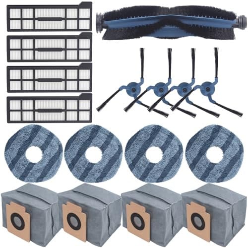 Geoviizon 17 Pack Replacement Parts Kit for eufy X10 Pro Omni Robot Vacuum,1 Roller Brush,4 Side Brushes, 4 Washable Filter, 4 Mop Cloths,Accessories