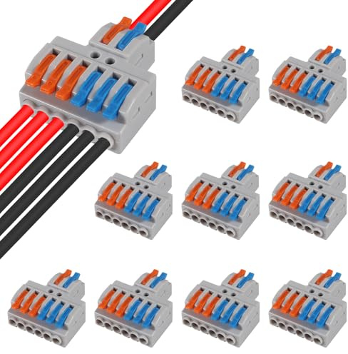 10 pcs Lever Wire Connectors (2 in 6 Out),Quick Wiring Cable Connector Splicing Wire Connectors Push-in Conductor Screw Terminals Block for Circuit Inline Splices 28-12 AWG