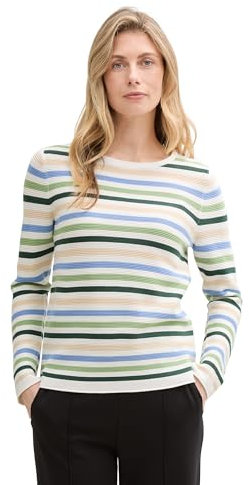 TOM TAILOR Damen 1016350 Strickpullover aus Bio-Baumwolle, 37149-True Green Blue Knit Strip, M