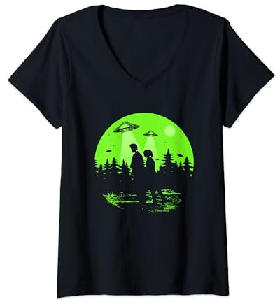 Damen X-Files Mulder & Scully Silhouettes In The Woods T-Shirt mit V-Ausschnitt