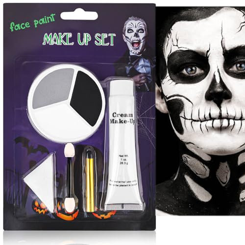 Halloween Pintura Facial, SFX Maquillaje, Halloween Christmas Makeup, Blanco Negro Gris Pintura Corporal Maquillaje de Halloween, Para Maquillaje Teatral, Carnaval, Fiesta, Agua Larga Duración
