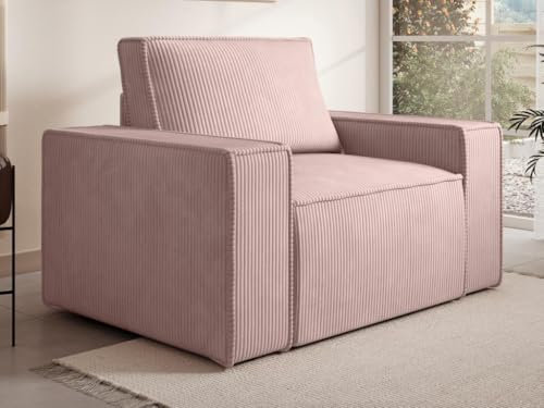 Vente-unique-Poltrona in Velluto a coste Rosa cipria - AMELIA