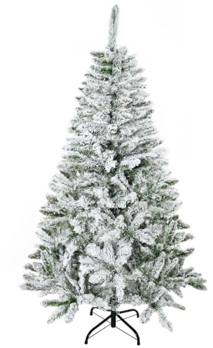 HOMCOM Künstlicher Weihnachtsbaum 150 cm mit Schnee inkl. Metallständer | Künstlich Kiefernbaum, 358 Spitzen, Christbaum Weihnachtsdeko, für Drinnen