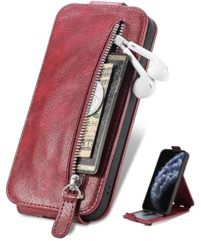 TIANYUE Case für HMD Skyline, Reine Farbe PU Leder mit Reißverschluss Hülle, Handytasche mit vertikaler Klappe, Wallet Case Schutzhülle für HMD Skyline-Rot