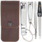 3 Swords Germany - manicure set with finger and toe nail clipper tweezers and nail file in brown synthetic leather case - brand quality
