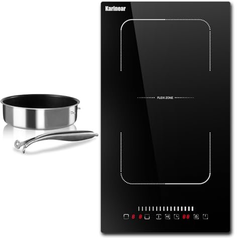 Karinear Induktionsfeld 30cm Flexzonen mit Pfanne, Induktionskochfeld 2 Platten Einbau, Induktion Kochfeld mit Touch-Bedienung, Timer, Kinderverriegelung, 220-240V, 3500W, Keine Stecker