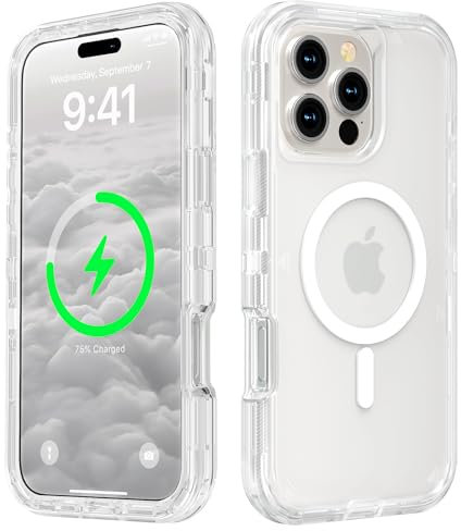 Follaroma for iPhone 16 Pro Max Case, Compatible with MagSafe, Dual Layer Transparent Magnetic Phone Cases, Heavy Duty Shockproof and Anti-Drop Protective Cover for iPhone 16 ProMax, 6.9'', Clear