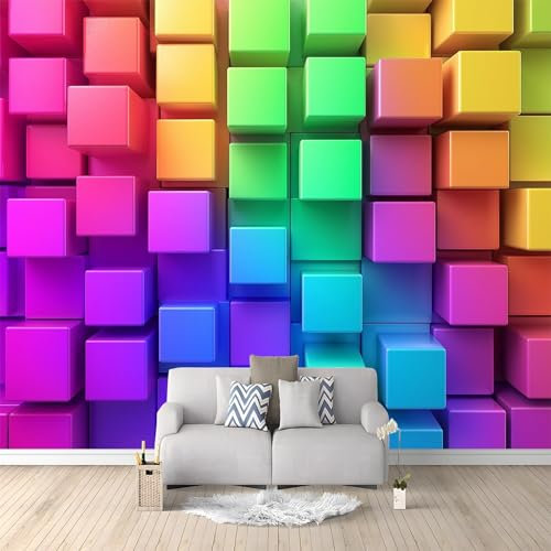 Foto Tapete Wandbild Bunte Geometrische Würfel 250x175 cm Tapete Vliestapete 3D Effekt Tapete Vlies Wandbild Wohnzimmer Schlafzimme Wanddekoration Fototapete