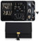 Schmuckrolle Organizer, Schmucktasche für Reisen Leder, 28x17,6cm, Faltbar Schmuck Aufbewahrungstasche Schmuckaufbewahrung Schmuckschatulle, Reise Schmuckhalter Ringe Ohrringe Halskette (Schwarz)