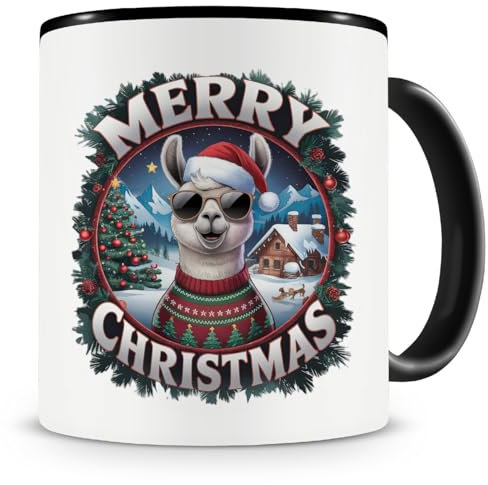 Samunshi® Weihnachten Tasse mit Spruch Merry Christmas Alpaka Geschenk für alle Alpaka Fans Kaffeetasse Tier Weihnachts Tassen zum Geburtstag Weihnachten 300ml schwarz