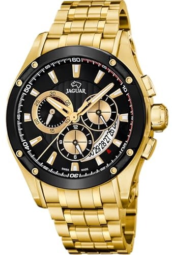JAGUAR Swiss Made Herrenuhr Edelstahl 316L Gold - Chronograph Quarz, Datum, Saphirglas - Wasserdicht 10 ATM - J1036/1 Special Edition