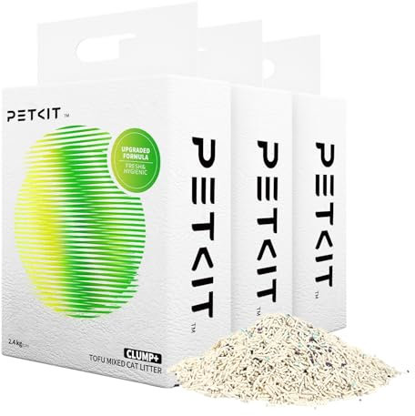 PETKIT 5 in 1 Gemischtes Katzenstreu, Spülbar, Geruchsfrei, Aktivkohle, Extrem Saugfähig und Schnell Trocknend Tofu-Katzenstreu(3xTaschen 2.4 kg/Beutel)