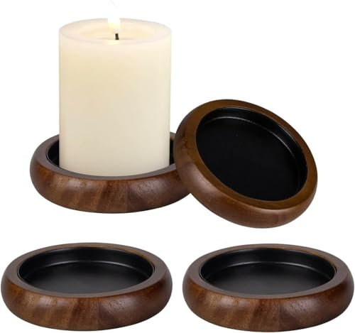 GUOYOU 2 Pcs Wood Candle Holder Round Candle Coasters Wooden Tealight Pillar Trays Farmhouse Decor Wooden Pillar Candles Tray,for Coffee Table Centerpiece Wedding Christmas Event Home Decor