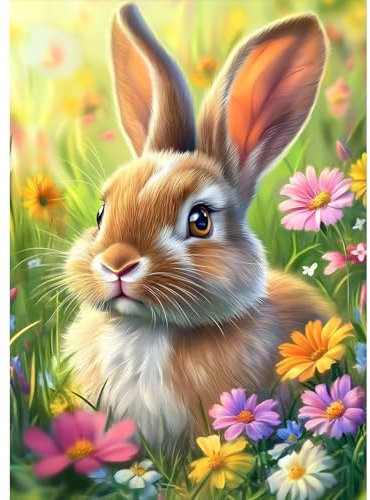 DOMROM Kaninchen Diamond Painting, Ostern Diamond Painting Erwachsene Kinder Diamond Painting Set, Blumen Diamant Malerei Kit Diamond Art Erwachsene für Home Wand Dekor 30x40cm