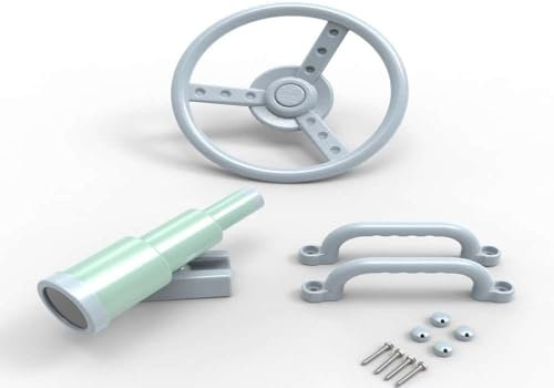 OutdoorToys Abenteuerset mit Lenkrad & Teleskop & Haltegriffe in Eisblau - Für Spieltürme und Spielhäuser