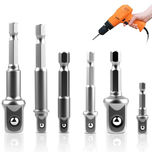 6 Stück Stecknuss Adapter Set,Schlagfester Steckschlüssel-Adaptersatz,Steckschlüssel-auf-Bohrer-Adapter 1/4 Zoll,3/8 Zoll,1/2 Zoll,für Akku-Bohrschrauber,Bohrer