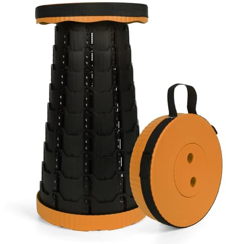 Novaptysis Telescopic Camping Stool with Switch Lock, Height Adjustable 6-45 cm, 181 kg Capacity, Portable with Carry Strap, (Orange-1 pack)