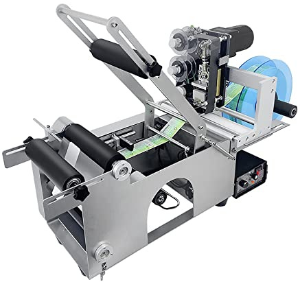 Desktop Selbstklebende Etikettiermaschine mit Codierfunktion, ideal für runde Flaschen, ermöglicht gleichzeitiges Codieren und Etikettieren bei 10-30 Flaschen/min
