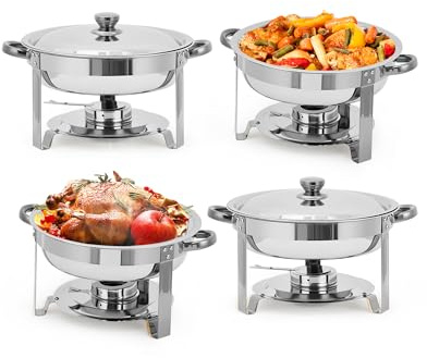 Stainless Steel Dish Set 4Pcs – Edelstahl rundes Chafing-Dish-Set, 4-teilig – 5 l Speisenwärmer aus Edelstahl,isolierter Buffet-Wärmebehälter mit Brennerhalterung