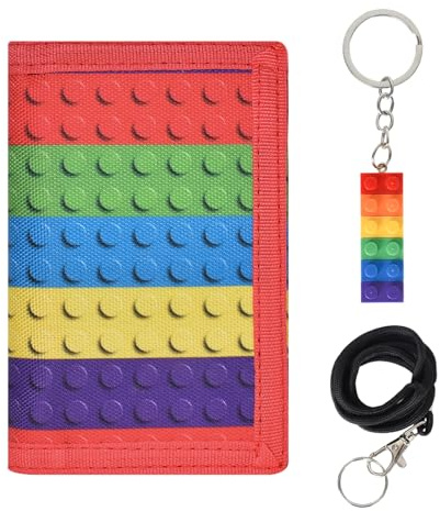 Luxvara Brustbeutel mit Schlüsselanhänger Baustein, Geldbeutel Geldtasche Portmonee Kinder, Portemonnaie zum Umhängen, Dreifach Gefaltete Geldbörse mit Schlüsselanhänger für Jungen Mädchen, Bausteine