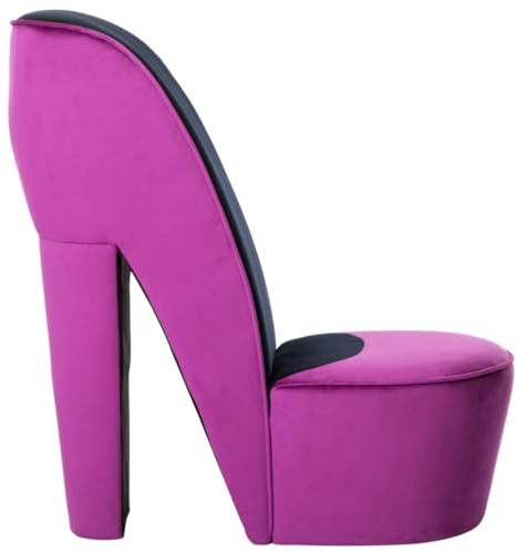 QZZCED Sedia a Forma di Scarpa Col Tacco in Velluto Viola e Nero, Poltrona Moderna per Arredamento Casa, Design Originale e Capiente fino a 110 kg, Facile Montaggio