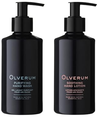 Olverum Hand Wash and Hand Lotion Set (250ml) Bottles | Gently Cleansing Liquid Soap & Luxury Moisturiser with Pump -Vegan for All Skin Types