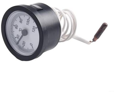 Solaughguy Capillary Dial Gauge 0-120°C with 1m Sensor for Water Oil Systems, Brass Construction, ±2% Accuracy, Remote Reading for Heating Applications
