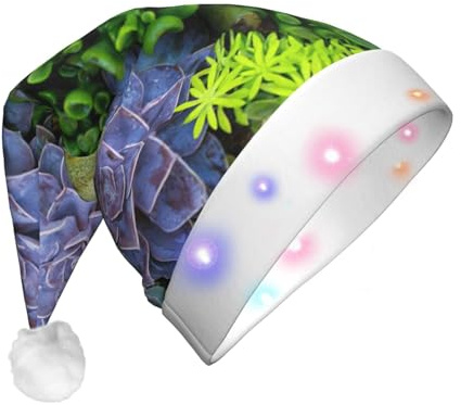 AABBfdg Chapeau de Père Noël LED Cactus Multiflesh, chapeau de Noël lumineux pour adultes, bonnet de Père Noël unisexe pour vacances et fêtes