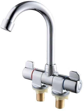 Gettimore Rubinetto per lavello da cucina con doppia maniglia girevole a 360°+180°, struttura in ottone, filettatura G1/2, cromato per camper, yacht e cucine tradizionali