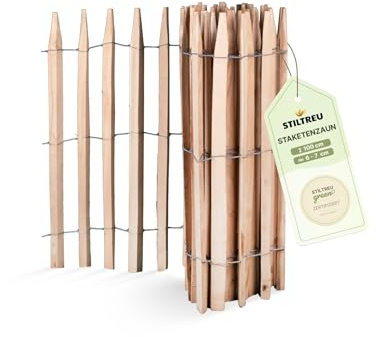 STILTREU Premium Staketenzaun aus Robinie (gesägt) - Länge 5 Meter, Höhe 100 cm, Lattenabstand 6-7 cm