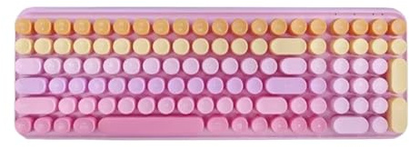 RXJMKCZ Ergonomische kabellose 2,4-G-Tastatur mit 106 Tasten, runden Retro-Tastenkappen und Multimedia-Funktionen for PC/Laptop/Desktop(Hebrew Layout,145mm Colorful)