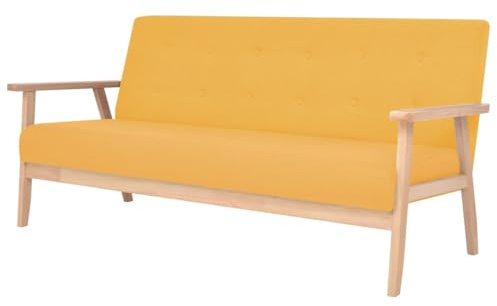 zylophax 3-Sitzer Sofa Stoff Gelb skandinavisches Design mit Holzgestell Polyesterbezug 158x67x73,5 cm Wohnzimmer Couch Schlafsofa Modernes Sofa für Entspannung und Komfort