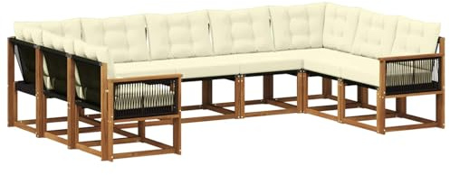 vidaXL Outdoor-Sofagarnitur mit Kissen 9 pcs Natur und Creme, Garten, modernes Outdoor-Sofa-Set, wetterfestes Ensemble, Bequeme Terrassenlounge, vielseitige Sitzgruppe