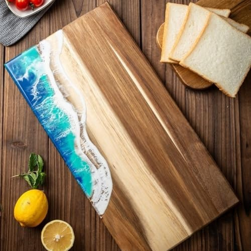 Creative Wave Tagliere in legno e resina con base antiscivolo per la preparazione degli alimenti da cucina per servire bistecca pane formaggio, 45 x 23 cm