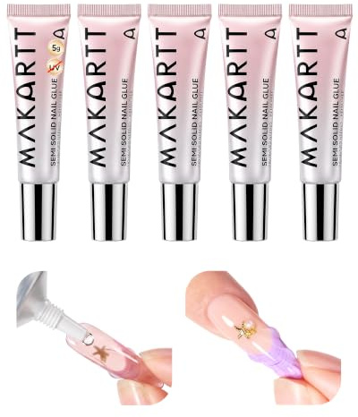 Makartt Nail Glue Extra Strong: New Super Semi Solid Nail Glue for Press On Nails & False Nails, HEMA-Free and TPO-Free, No UV/Led Lamp Needed 5ml *5PCS
