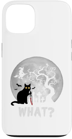 Cat What? Murderous Black Cat in Graveyard with Knife Case for iPhone 13