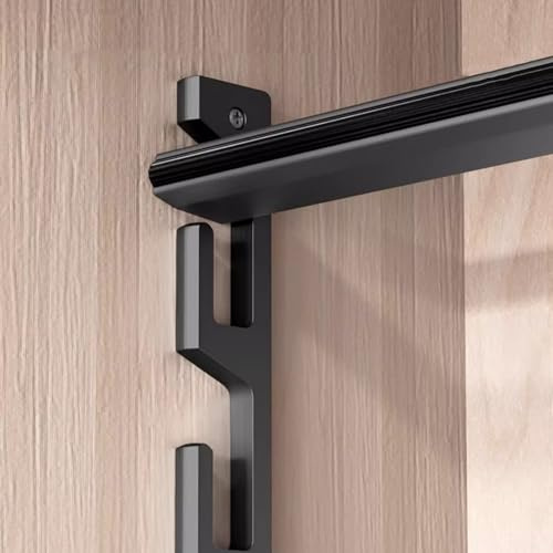 ISCBAFYX Garderobenstange zum Aufhängen von Kleiderschränken mit Rillen, höhenverstellbare Kleiderhalterung für Kleidungsstücke, robuste Kleiderstange, Kleiderstange (schwarz, 150 cm)