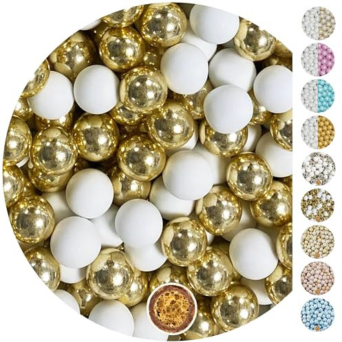 EinsSein 0,7kg Crispy chocolat Dragees mariage Mix grand blanc-or brillant - ca.1,8 cm perles - dragées baptême communion amandes feter et recevoir fêter de fete couleur pas cher aux bombe tag