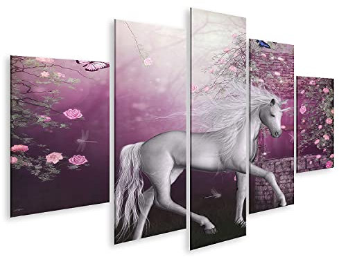 islandburner Bild auf Leinwand Einhorn Fee Fantasie Mondschein Feengarten Für Mädchen Kinderzimmer Bilder Wandbilder Poster