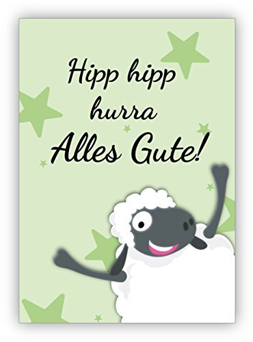 Kartenkaufrausch Set 4x Humorvolle Grußkarte/Geburtstagskarte mit Schaf, grün: Hipp hipp hurra Alles Gute! • schöne Glückwunschkarten mit Umschlägen für beste Freunde und Lieblingsmenschen