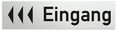 Türschilder24 Schild/Türschild 160 x 40 x 1,5 mm - Aluminium Vollmaterial eloxiert - Oberfläche in geschliffener Edelstahloptik - 100% Made in Germany (Eingang + Richtungspfeil links B)