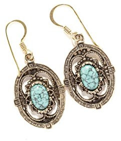 WINDALF Vintage Mittelalterliche Ohrhänger GRACE 3.9 cm Türkis Bohemia Ohrschmuck Ohrringe Hochwertige Bronze