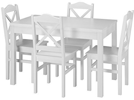 Erst-Holz Landhaus-Essgruppe mit Tisch und 4 Stühle Kiefer Massivholz waschweiß 90.70-51 C W-Set 20