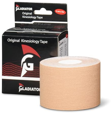 Gladiator Sports Kinesiotape (5m x 5cm) Wasserfest & elastisch - Extra starkes Kinesiologie Sport Tape (Beige)