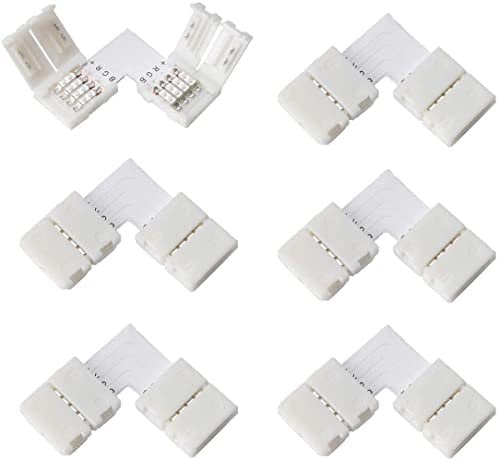WOWLED 10-Pack 4 Pin 10mm L-Shape Strip Light Connector Clip, Right Angle Corner Connector for 5050 3528 RGB Strips Light 90 Degree Joint Solderless Adapters DC